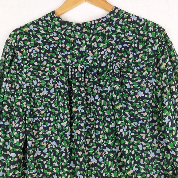 Chico's Sheer Ditsy Floral Career Wear Blouse 2 / Large Navy Blue Green - Picture 10 of 14